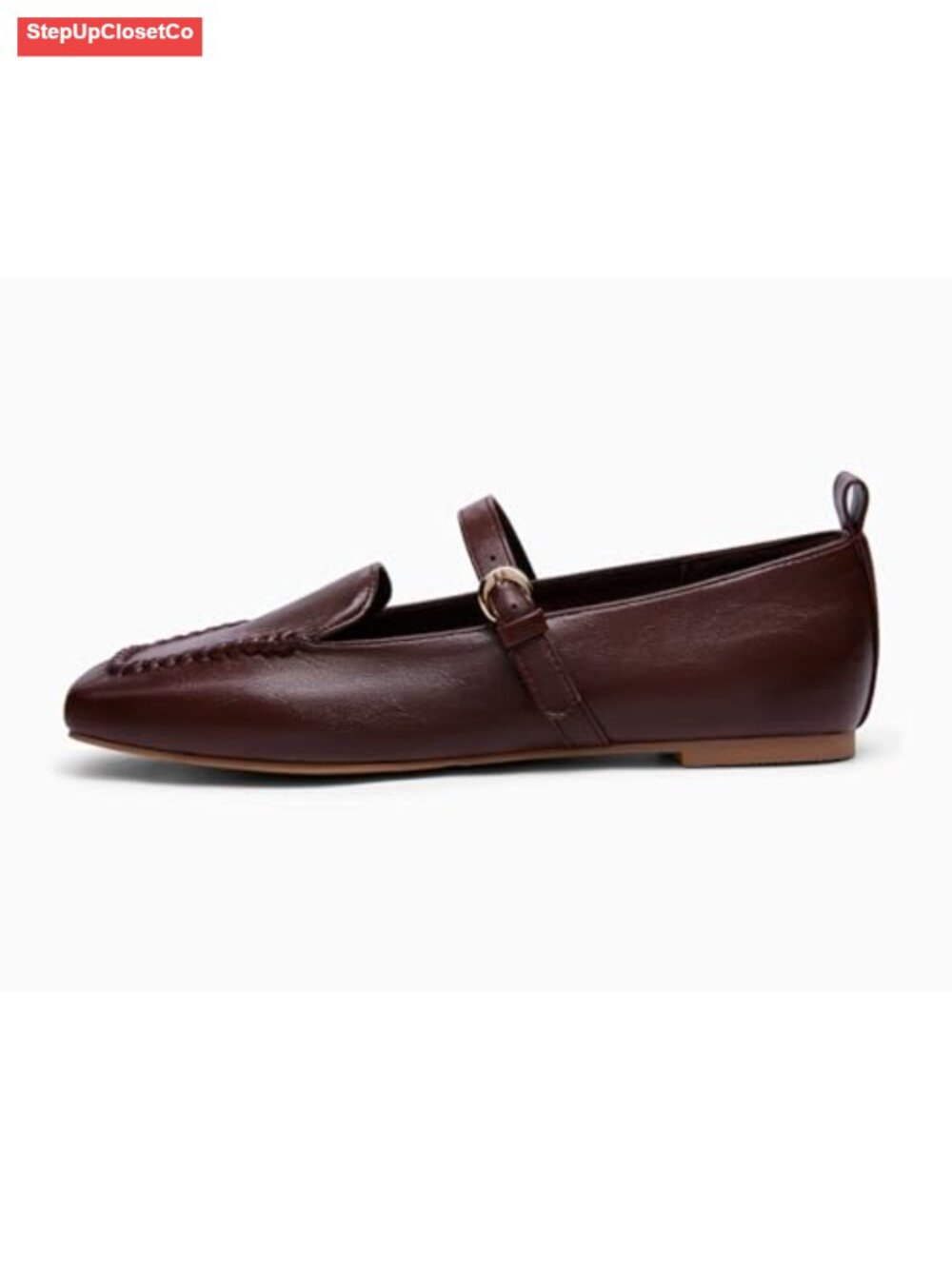 Faux Leather Mary Jane Ballet Flats Square Toe Cushioned Slip On Work - Picture 4 of 6